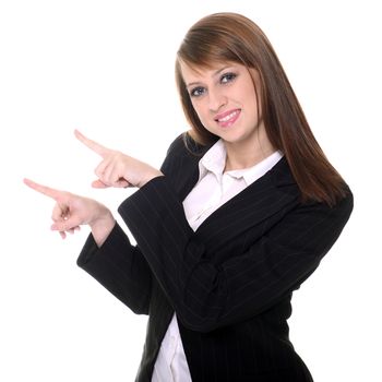 Pretty businesswoman posing over white background