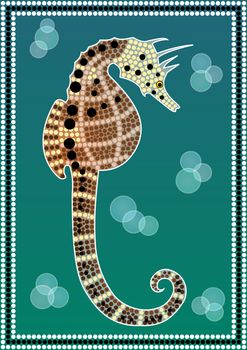 A illustration based on aboriginal style of dot painting depicting Seahorse 