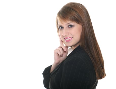 Pretty businesswoman posing over white background