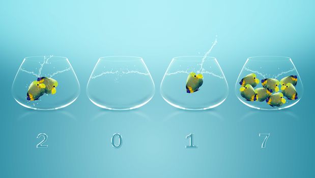 Happy New Year 2017, angelfish in fishbowl.