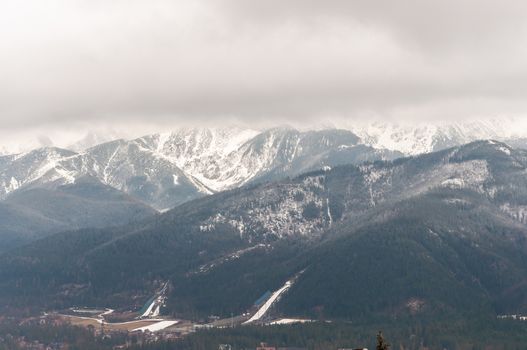 Tatra Mountains on cloudy day in Zakopane, Poland