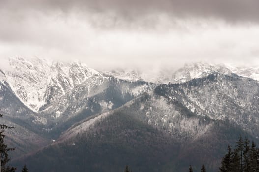 Tatra Mountains on cloudy day in Zakopane, Poland