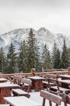 Tatra Mountains in winter. View from terrace on Gubalowka.