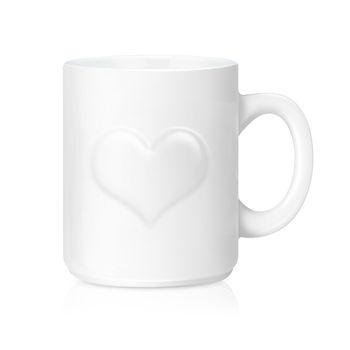 White ceramic mug with heart sign ,Isolated on a whit, love concept. (with clipping work path)