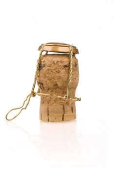 champagne wine bottle corks on the white background. Close up