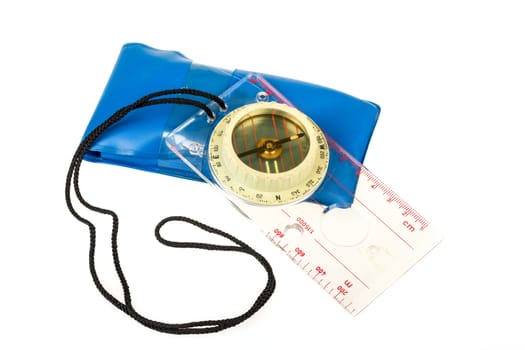 old touristic handheld compass on isolated on white