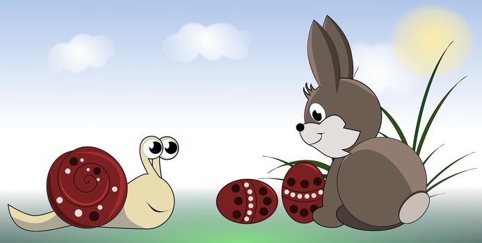 Happy Easter - Easter Bunny and snail