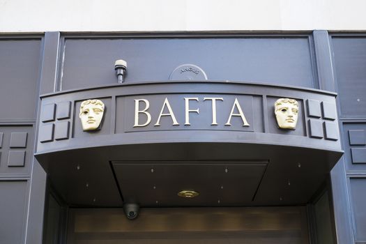 LONDON, UK - MARCH 14: Detail of BAFTA entrance in Piccadilly. The institution awards and supports film, television and video games industry achievements. March 01, 2014 in London.
