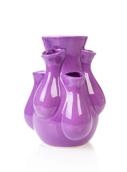 Purple typical Dutch Tulip vase over white background