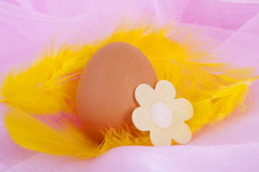 Chicken egg decorated for easter in closeup