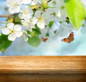Empty table for product display montages - spring theme