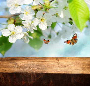 Empty table for product display montages - spring theme