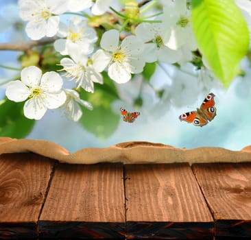 Empty table for product display montages - spring theme