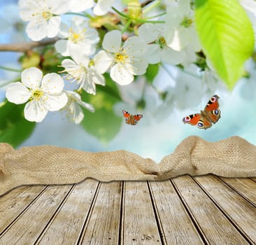 Empty table for product display montages - spring theme