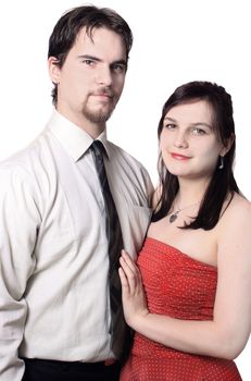 Cute young couple happy together on a white background