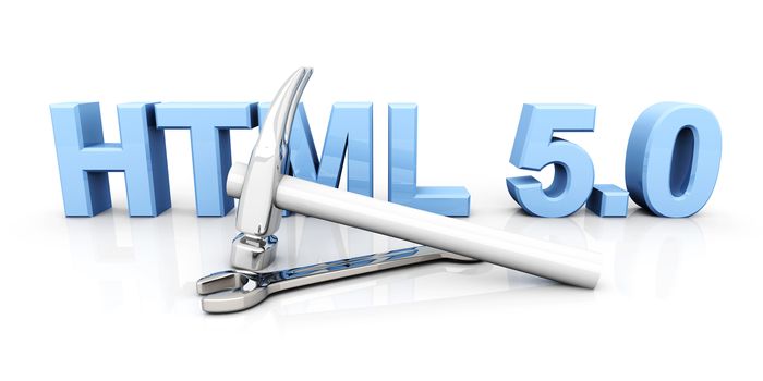 HTML 5.0 tools. 3D rendered Illustration. Isolated on white.