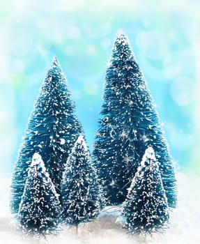 Dreamy pine christmas trees fantasy with glitter