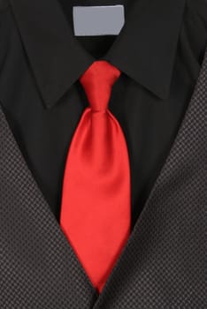 Black dressy business shirt, vest  and red tie