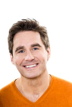 one caucasian man mature handsome portrait blue eyes smiling portrait studio white background