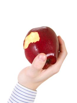 Person holding Core of an Apple closeup Isolated on the White Background