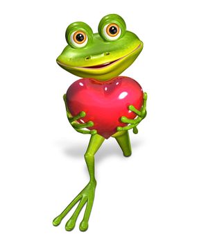 illustration merry green frog with red heart