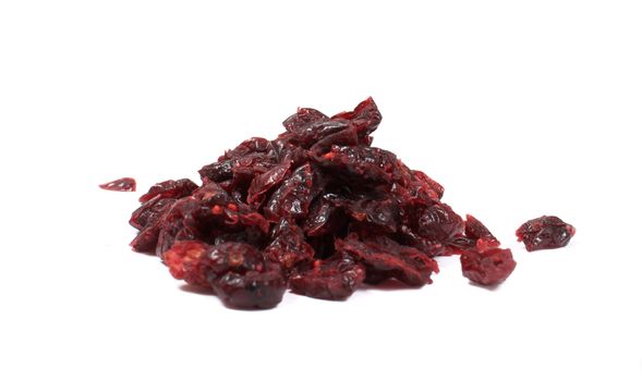 Healthy dried cranberries on a white background