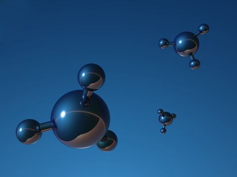 abstract molecule model on blue background - 3d illustration