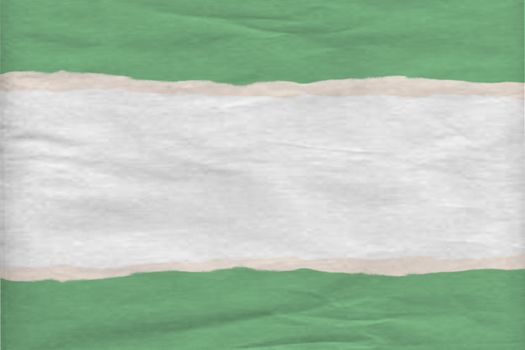 Illustration of textured ripped paper background in green and white with copy space 