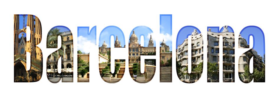 Barcelona type with different tourist sites around the city