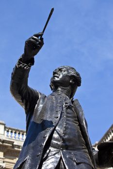 Statue of English painter Joshua Reynolds situated at Burlington House which houses the Royal Academy of the Arts in London.