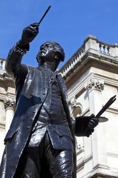 Statue of English painter Joshua Reynolds situated at Burlington House which houses the Royal Academy of the Arts in London.