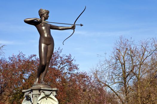 The beautiful sculpture on the Artemis Fountain in Hyde Park, London.