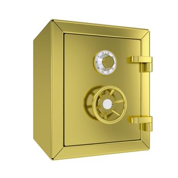 Closed gold safe. Isolated render on a white background