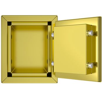 Opened gold safe. Isolated render on a white background