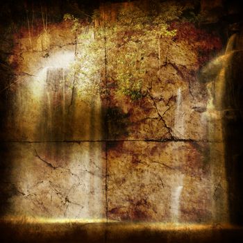 the texture, vintage background of waterfall design on grunge paper