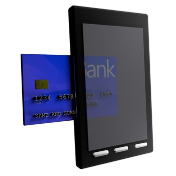 A credit card entering in a smartphone, isolated over white, 3d render