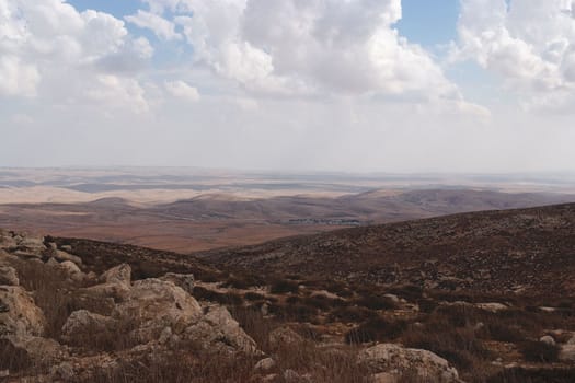 Southern slopes of Hebron mountain with Negev desert at the horizon