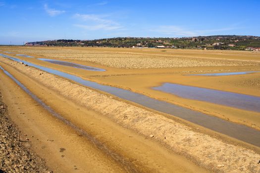 View of Salt evaporation ponds in Secovlje, Slovenia