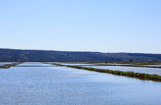 View of Salt evaporation ponds in Secovlje, Slovenia