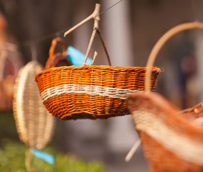 View of flowers inside a wicker basket
