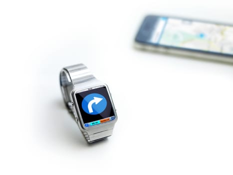 concept of data watch, so called smart watch or iwatch. connects via bluetooth to smartphone