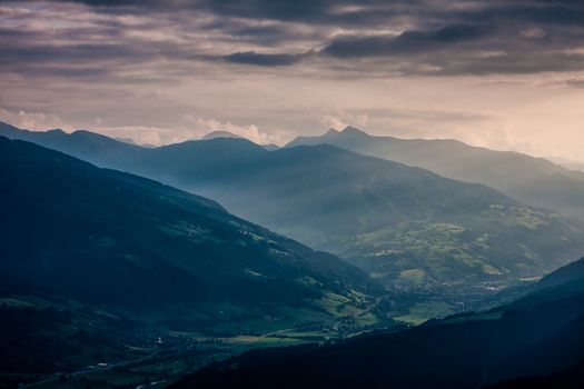 Dark cloudy weather in high Alps mountains