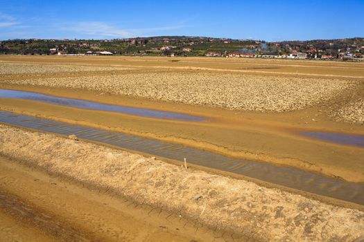 View of Salt evaporation ponds in Secovlje, Slovenia