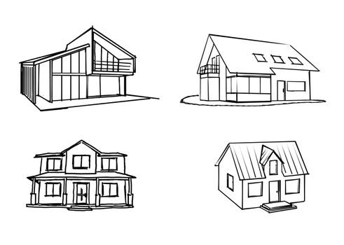 4 Hand drawn house on white with clipping path
