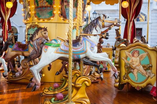 View of horses in the carousel in Trieste