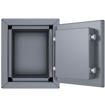 Opened metal safe. Isolated render on a white background