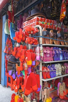 Shop in Malacca Malaysia Selling Wooden Clogs and Sandals to Tourists