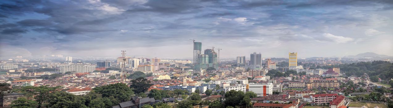 Malacca Malaysia Cityscape with Cloudy Sky Panorama