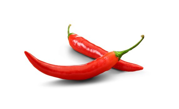 Two red chili peppers, professional isolated on the white - with clipping path