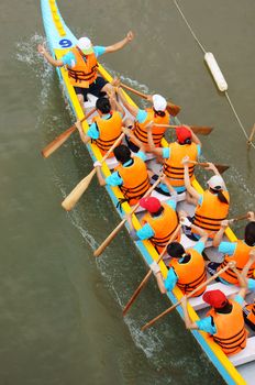 SAI GON, VIET NAM- APRIL 27: Racer in competition at boat race, Sai Gon, Viet Nam, April 27, 2013       